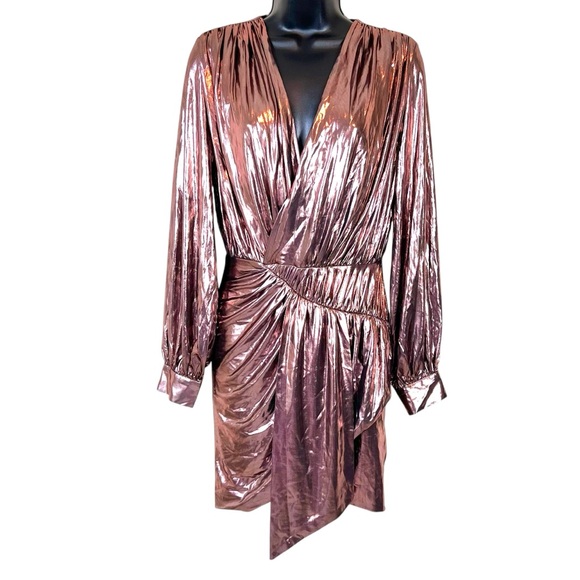 knee length dresses for ladies CLEO METALLIC WRAP MINI DRESS – AKIRA main image 1